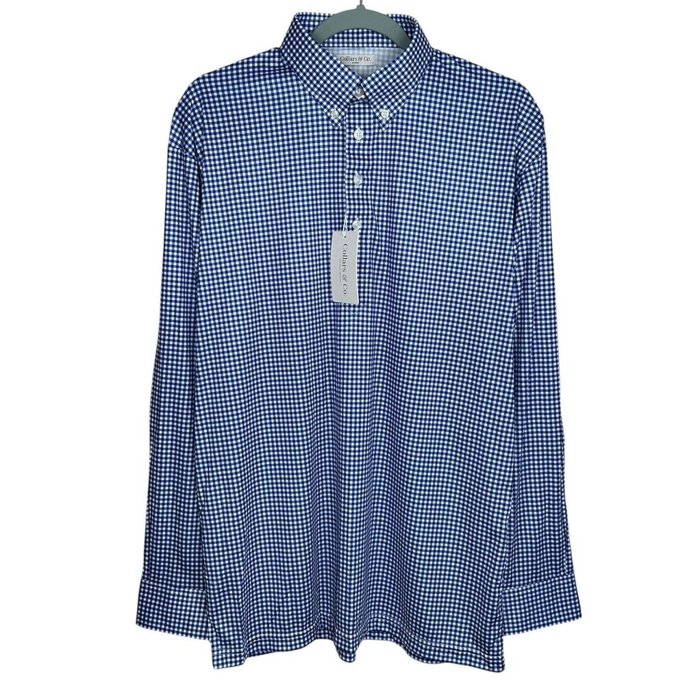Classic Blue Gingham Men's Polo Shirt - Unbranded